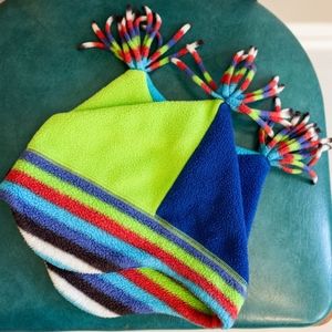 Hanna Anderson bright rainbow winter jester fleece hat